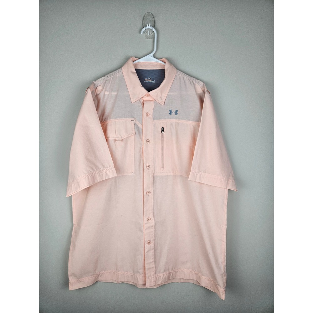 Under Armour Mens XL Short Sleeve Fishing Shirt Peach Ventilated Allseasongear